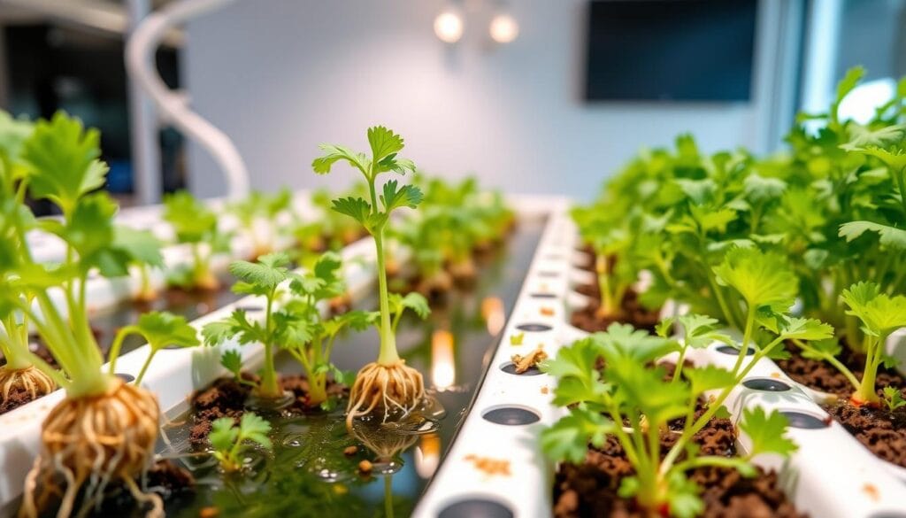 Cilantro seed germination in hydroponic system