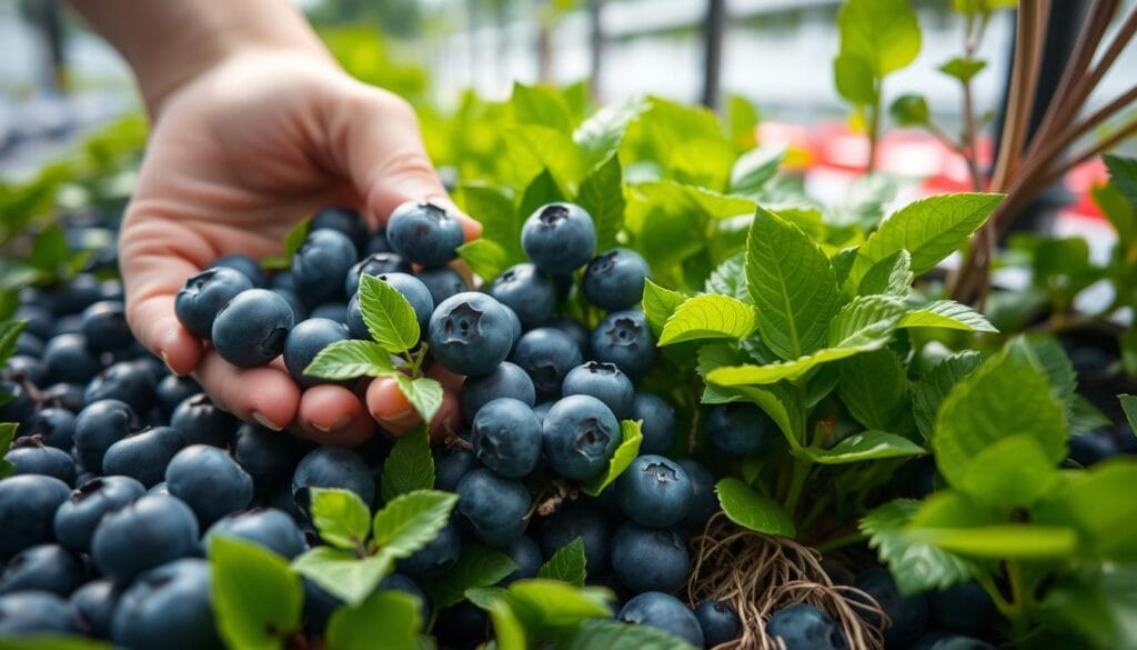 harvesting hydroponic blueberries