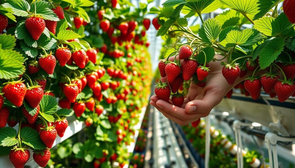 Harvesting Hydroponic Strawberries