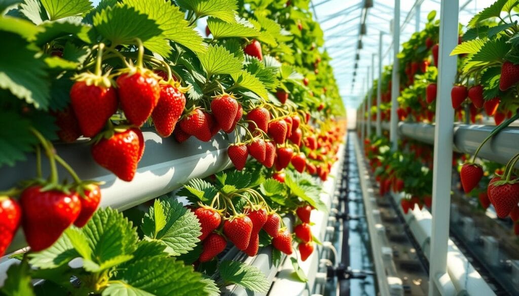 hydroponic strawberry harvesting